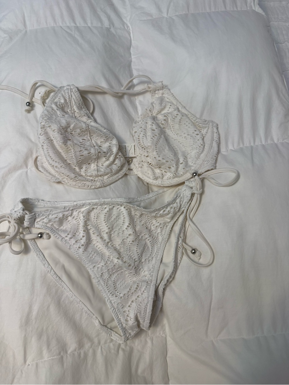 Frye White Lace Crochet Bikini Set